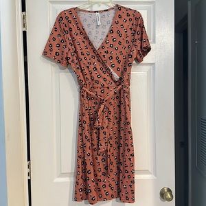 Short Sleeve Faux Wrap Dress